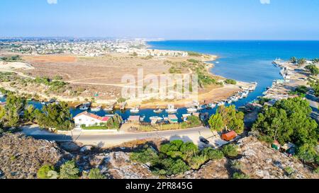 Rivière Liopetri aérienne, Famagusta, Chypre Banque D'Images