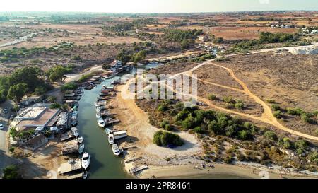 Rivière Liopetri aérienne, Famagusta, Chypre Banque D'Images