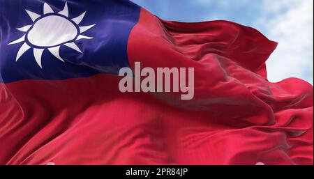 Vue rapprochée du drapeau de Taïwan qui agite dans le vent Banque D'Images
