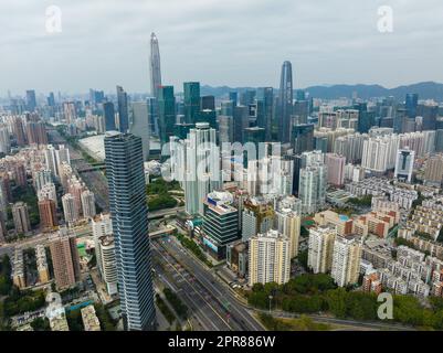 Shenzhen, Chine, 21 janvier 2022: Vue de dessus de la ville de Shenzhen, district de Futian Banque D'Images