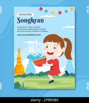 Songkran Festival modèle d'affiche de la fête Illustration du scénario de fond du dessin animé Banque D'Images