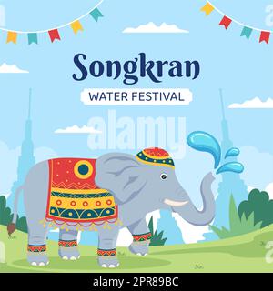 Illustration du scénario de fond du festival Songkran pour le dessin animé du dessin animé Banque D'Images