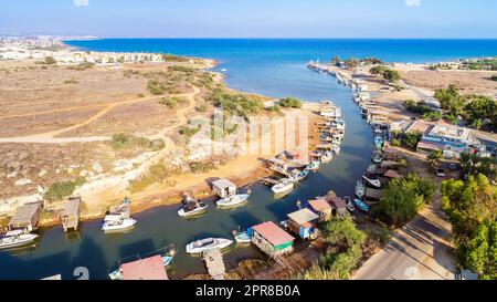 Rivière Liopetri aérienne, Famagusta, Chypre Banque D'Images