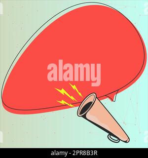 Illustration de la nouvelle annonce de Megaphone. Utilisation D'Un Bullhorn donnant de puissantes grandes annonces avec Speach Bubble Illustration de Vecteur