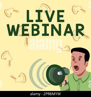 Légende du webinaire en direct. Concept signification Séminaire interactif transmis sur le Web homme d'affaires en temps réel parlant via Megaphone faire une nouvelle annonce merveilleuse Banque D'Images