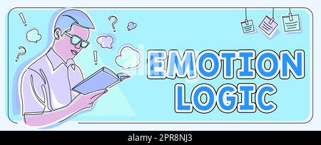 Texte montrant inspiration Emotion Logic. Concept signifiant cœur ou cerveau âme ou intelligence confusion équilibre égal Homme étudiant livre apprendre de nouvelles stratégies d'affaires pour atteindre des objectifs. Banque D'Images
