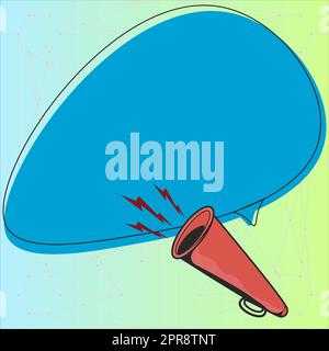 Illustration de la nouvelle annonce de Megaphone. Utilisation D'Un Bullhorn donnant de puissantes grandes annonces avec Speach Bubble Illustration de Vecteur