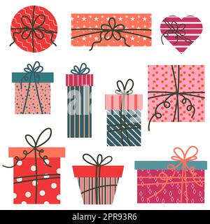 Boîtes-cadeaux des fêtes. Illustration vectorielle. Banque D'Images