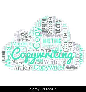 Nuage de mot grand dans la forme de nuage avec le mot copywriting. Rédaction du texte de publicités ou de matériel publicitaire Illustration de Vecteur