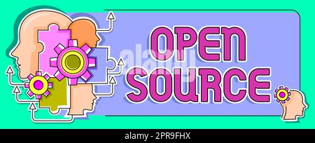 Affiche présentant Open Source. Aperçu d'affaires indiquant le logiciel qui code source original librement disponible mains tenant Lamp Rocket avec l'homme d'affaires présentant de nouvelles idées startups Banque D'Images