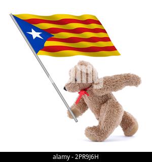 Drapeau de l'indépendance de la Catalogne porté par un adorable ours en peluche Banque D'Images