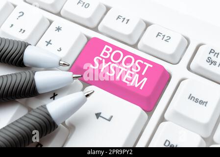 Légende présentant le système Boost. Business idée Rejuvenate mise à niveau renforcer être plus sain approche holistique -48619 Banque D'Images
