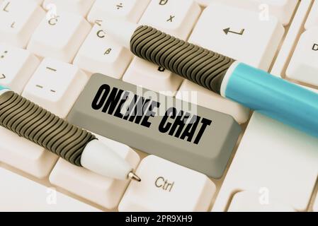 Texte d'écriture Chat en ligne. Vitrine d'affaires parler avec un ami ou quelqu'un par Internet et téléphone PC -48685 Banque D'Images