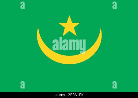 Un drapeau de la Mauritanie illustration fond vert jaune étoiles croissant de lune Banque D'Images