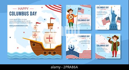 Happy Columbus Day social Media Post modèle dessin main dessin dessin dessin dessin dessin dessin dessin animé dessin animé Banque D'Images