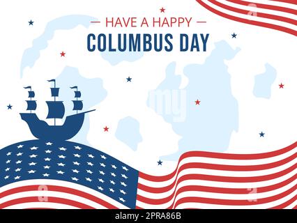 Illustration à plat de dessin animé à la main du modèle d'arrière-plan Happy Columbus Day Banque D'Images