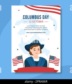 Modèle d'affiche Happy Columbus Day – Illustration à plat de dessin animé à la main Banque D'Images