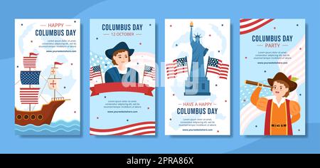 Happy Columbus Day social Media Stories Template dessin main dessin dessin dessin dessin dessin animé dessin animé Banque D'Images