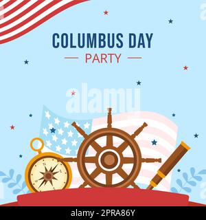 Illustration à plat de dessin animé à la main du modèle d'arrière-plan Happy Columbus Day Banque D'Images