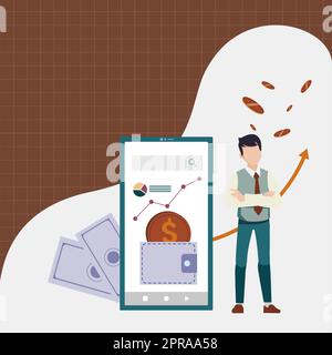 Message important présenté sur le tableau de présentation avec des tableaux et des flèches. Informations de base écrites dans le cadre avec graphiques. Annonce critique affichée. Illustration de Vecteur