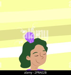 Tête avec ampoule lumineuse et idées de technologie.Lampe luminante dans Brain Symbols Design Affichage d'une idée mécanique et technique. Banque D'Images