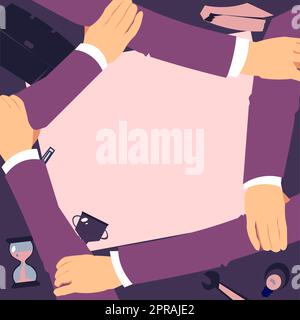 Quatre mains dessin du bras de maintien ensemble montrant le symbole de connexion. Connected Arms Design tient les poignets affichant la coopération de travail d'équipe Strong Bond. Illustration de Vecteur