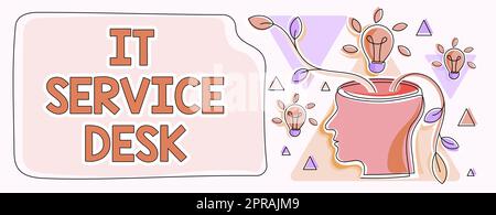 Service d'assistance informatique en texte manuscrite. Photo conceptuelle support technologique aide en ligne centre Homme penser nouvelles idées brillantes montrées sur le tableau de présentation. Banque D'Images