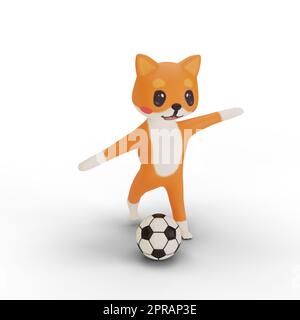 personnage corgi jouant au football Banque D'Images