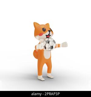 personnage corgi jouant au football Banque D'Images