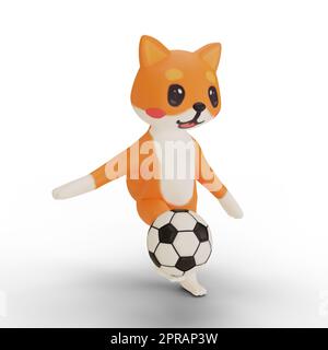 personnage corgi jouant au football Banque D'Images