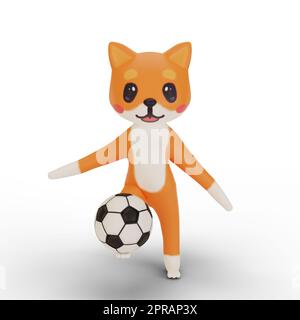 personnage corgi jouant au football Banque D'Images