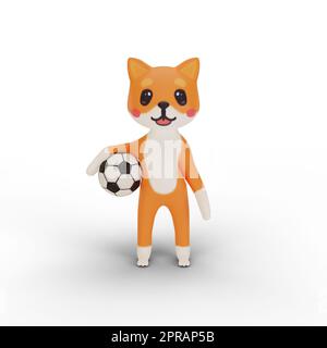 personnage corgi jouant au football Banque D'Images