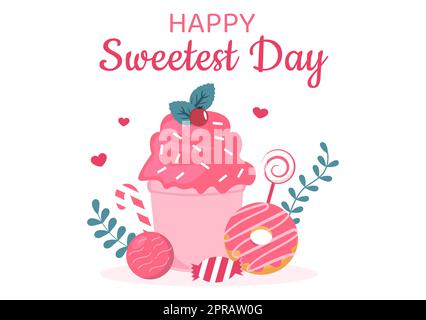 Joyeux jour sucré le 21 octobre Sweet Holiday Event dessin main dessin de dessin animé dessin animé dessin animé de dessin animé avec des gâteaux et de la bonbons dans un fond rose Banque D'Images