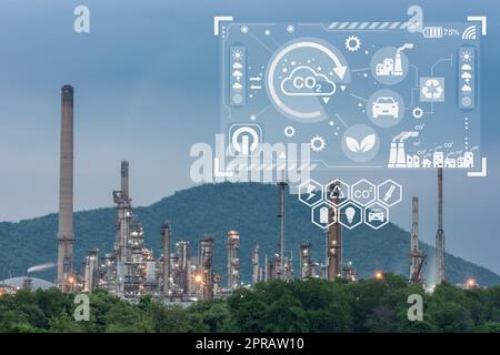 Industrie de raffinage de pétrole avec environnement icônes pour le développement durable par l'énergie alternative Banque D'Images