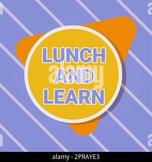 Affiche indiquant le déjeuner et apprendre. Mot pour avoir repas et étudier la motivation pour l'éducation apprendre manger blanc formes circulaires et triangles pour la promotion des affaires. Banque D'Images