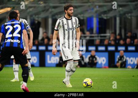 Manuel Locatelli (Juventus FC) pendant la coupe italienne, Coppa Italia, demi-finales, match de football de 2nd jambes entre le FC Internazionale et le Juventus FC sur 26 avril 2023 au stade Giuseppe Meazza à Milan, Italie - photo Luca Rossini / E-Mage Banque D'Images