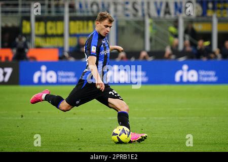 Nicolo' Barella (FC Inter) lors de la coupe italienne, Coppa Italia, demi-finales, match de football de 2nd jambes entre le FC Internazionale et Juventus FC sur 26 avril 2023 au stade Giuseppe Meazza à Milan, Italie - photo Luca Rossini / E-Mage Banque D'Images