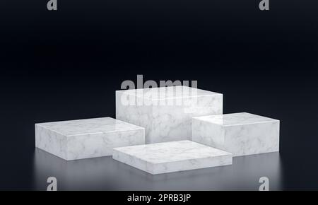 podium avec blocs de marbre blanc et arrière-plan sombre. 3d rendu Banque D'Images