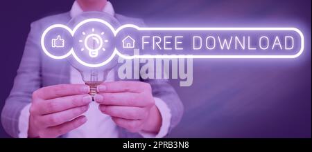 Légende conceptuelle Téléchargement gratuit. Mot écrit sur la clé dans la transfigure Initialize Freebies Wireless Images Femme tenant Une ampoule image dans Un dessin graphique montrant de nouveaux concepts. Banque D'Images