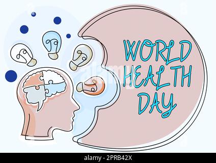 Affiche la Journée mondiale de la Santé, concept Internet Journée mondiale de la santé célébrée chaque année Homme avec cerveau perplexe penser nouvelles idées présentées O Banque D'Images