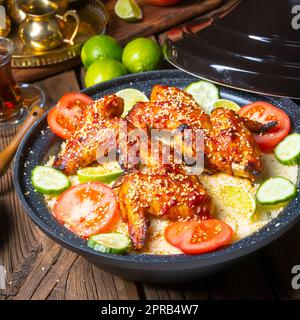 couscous avec ailes de poulet frites épicées Banque D'Images