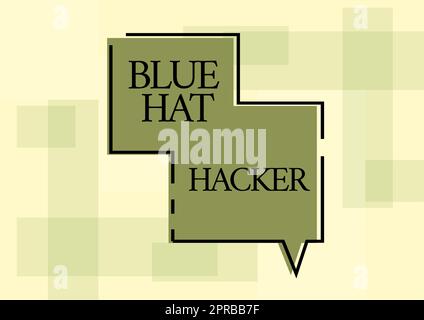 Texte d'écriture Blue Hat Hacker. Des cabinets de conseil Word for Person qui bitent le système avant son lancement des bulles de pensée représentant Connecting People through social Media. Banque D'Images