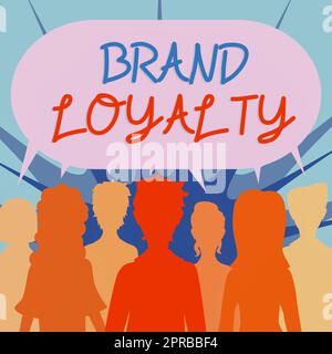 Écriture affichant le texte fidélité de la marque. Concept signification achat répété Ambassadeur patronage favori Groupe de confiance de personnes partageant des informations importantes dans la bulle de discours. Banque D'Images