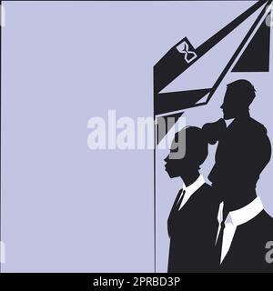 Trois collègues dessin avoir des conversations entre eux Brainsotrming nouvelles idées. Les membres de l'équipe se réunissent au bureau pour discuter de nouvelles mises à jour et opinions. Illustration de Vecteur