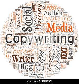 Gros nuage de mot en forme de cercle avec le mot copywriting. Rédaction du texte de publicités ou de matériel publicitaire Illustration de Vecteur