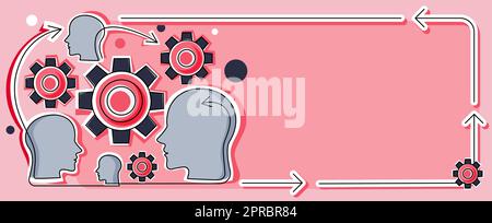 Plusieurs têtes avec COGS montrant des idées technologiques.Gears in Brain Symbols Design Affichage d'une idée mécanique et technique. Illustration de Vecteur