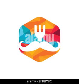 Modèle de logo Food Guru. illustration de la moustache avec symbole de fourche. Illustration de Vecteur