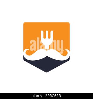 Modèle de logo Food Guru. illustration de la moustache avec symbole de fourche. Illustration de Vecteur