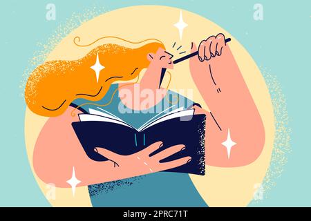 Une jeune femme prend des notes dans un carnet Illustration de Vecteur