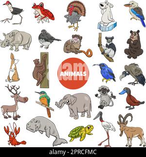 caricature animaux sauvages personnages grand ensemble Illustration de Vecteur